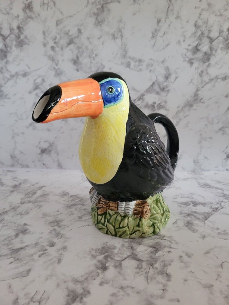 Vintage Toucan Bird Ceramic Colorful Beverage Pitcher