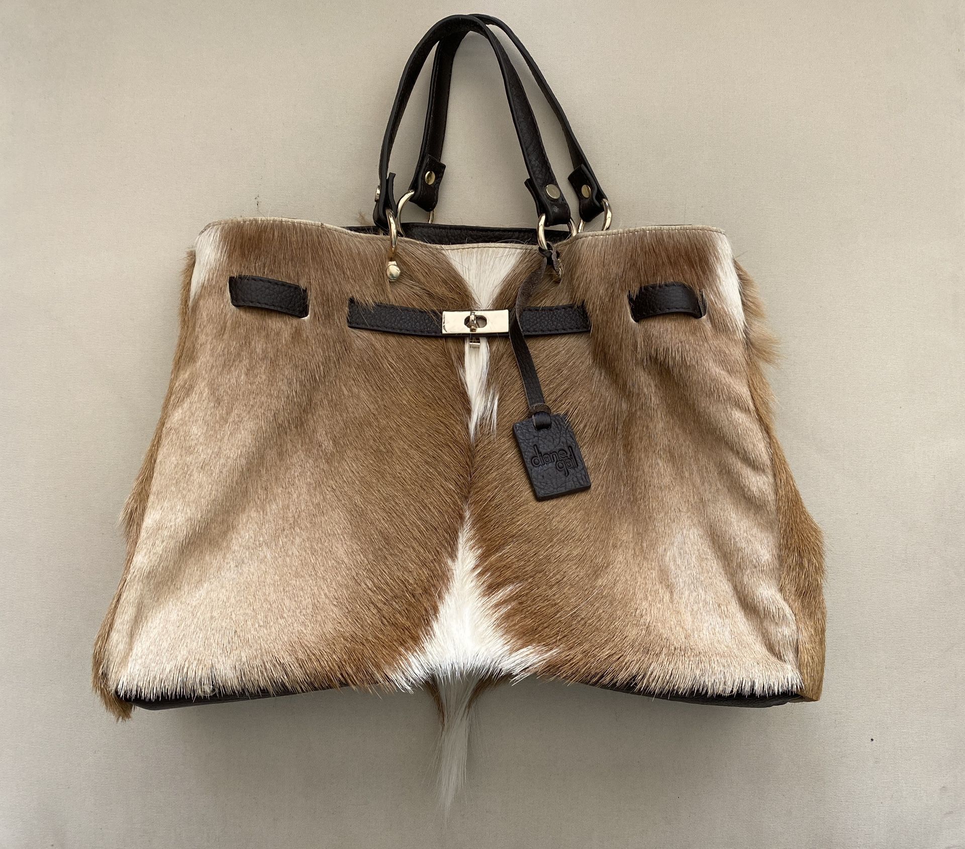 DIANE GAIL DESIGNS LEATHER & SPRINGBOK ANTELOPE HAIR SHOULDER BAG SATCHEL-New