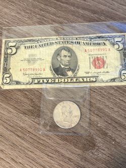 $5 Red Seal & Franklin half dollar