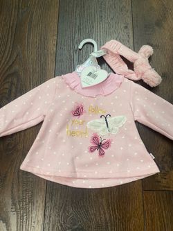 New girls pink sweater and head band size 6/9 months by Princess rose #8