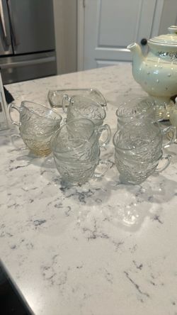 Clear Embossed Glass Punch Cups Set