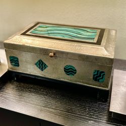   Bronze and Turquoise Painted Malachite Style Box (12” W x 8” D x 5”T)