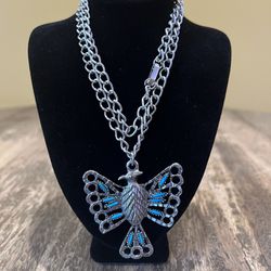Vintage Costume Jewelry - Bird with Turquoise Pendant Necklace 