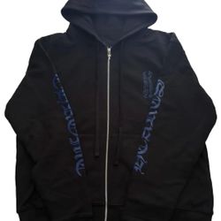 CHROME HEARTS 'BLACK/BLUE' VERTICAL LOGO THERMAL ZIP UP HOODIE