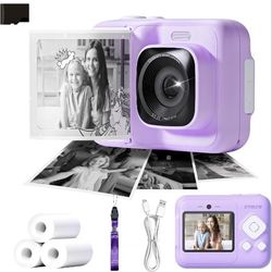 Kids Camera, HD Digital Instant Print Camera for Kids, Christmas Birthday Gifts for 4 5 6 7 8 9 10 Year Old Girls Boys, Portable Toy with 32GB SD Card