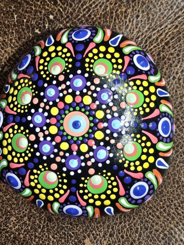 Handpainted Stone Paperweight Stunning Colors