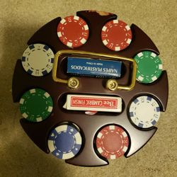 Poker Container (Spins Around) Chips And 2 Deacks Of Cards 