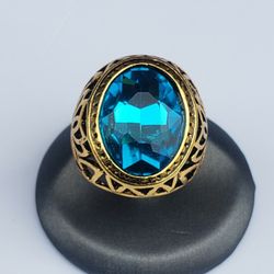 Size 7.5 Antique Gold Plated Ring Stone Vintage Jewelry For Men and Women Ring
