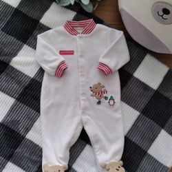 NEWBORN 'MY FIRST CHRISTMAS' WHITE FLEECE FOOTIE PAJAMA 