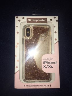 iPHONE X/Xs ~ Gold Glitter Sno Globe Pieces Protective Case/Cover