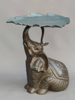 INDOOR/OUTDOOR ALUMINUM ELEPHANT SCULPTURE/SIDE TABLE