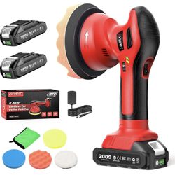 Kit de pulidora de búfer de coche inalámbrica con 2 baterías de 2000mAh 21V, kit de pulidora y encerada de búfer de 6 pulgadas para coche con 6 veloci