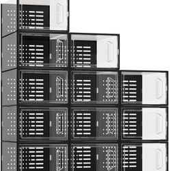 Large Shoe Storage Boxes, White Plastic - 12 pack