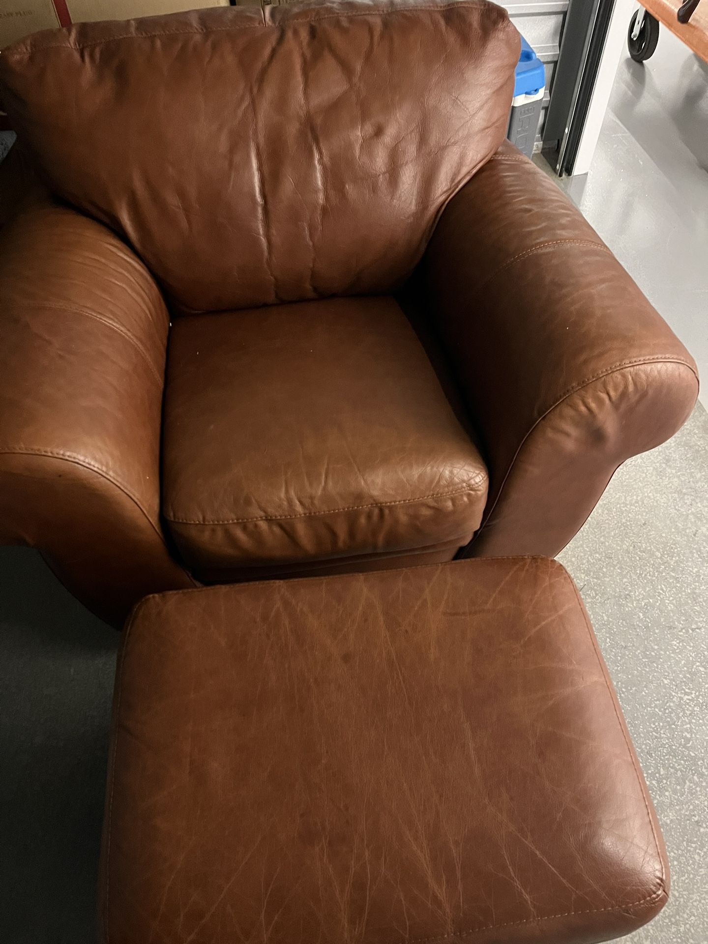 Leather Chair and Ottoman 