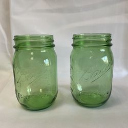 (2) Pint Green Ball Perfection Mason Jars 100Th Anniversary
