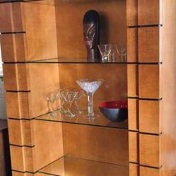 Vintage Maple And Glass Shelving Unit