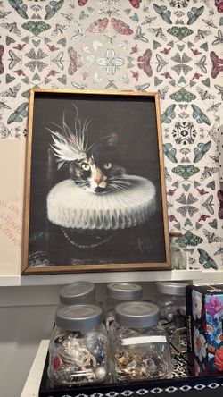 Fancy cat Gold framed canvas Wall art 