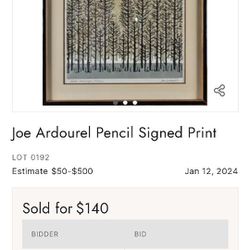 Joe Ardourel Pencil Sign Print Number 142 Out Of 260