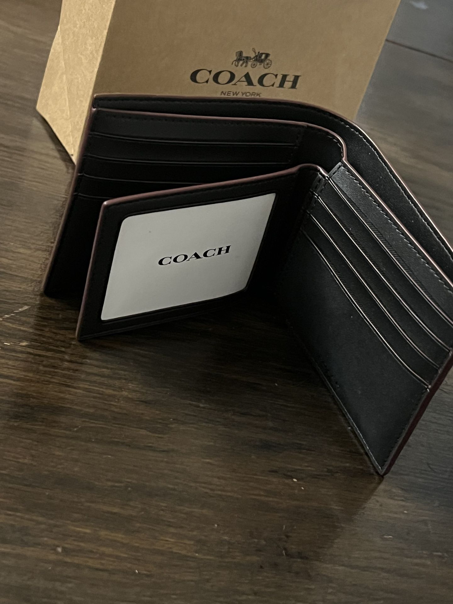 Coach Men’s Wallet Signature (Black With Burgundy Trim)