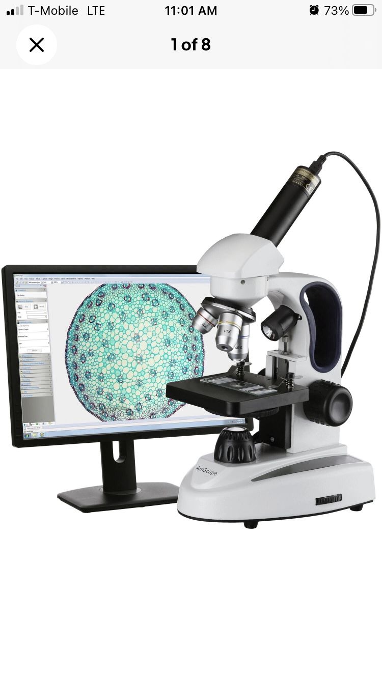AmScope 40x-1,000x Metal Frame Glass Optic Student Microscope With USB 1