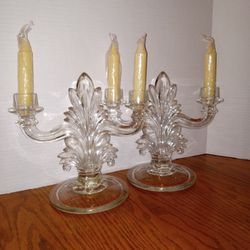 Vintage Art Deco N. Y.Fostoria Baroque Flame Candle Holders Very Rare Pattern $75 F
