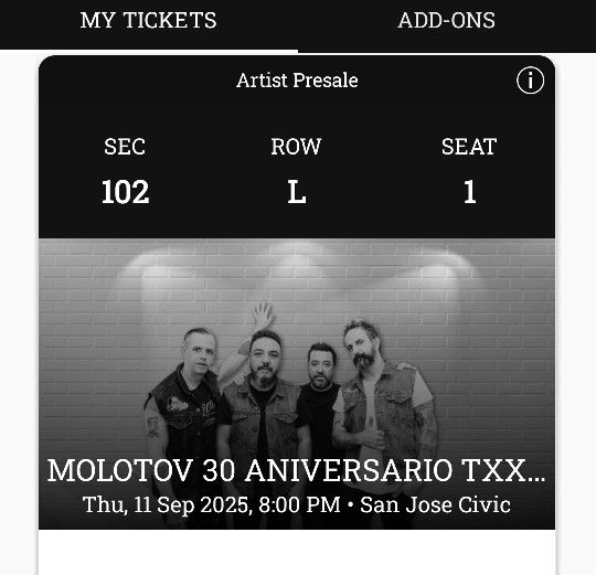 2 Concert Tickets Molotov on 09/11/25