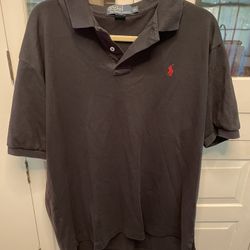 Mens Ralph Lauren Polo Classic Shirt.Dark Blue With Red Pony XL VG