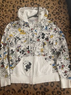 Disney Parks Authentic Zip Hoodie White Embellished Mickey Minnie Adult Size S