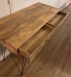 Wood Desk with Drawers and Hairpin Legs
