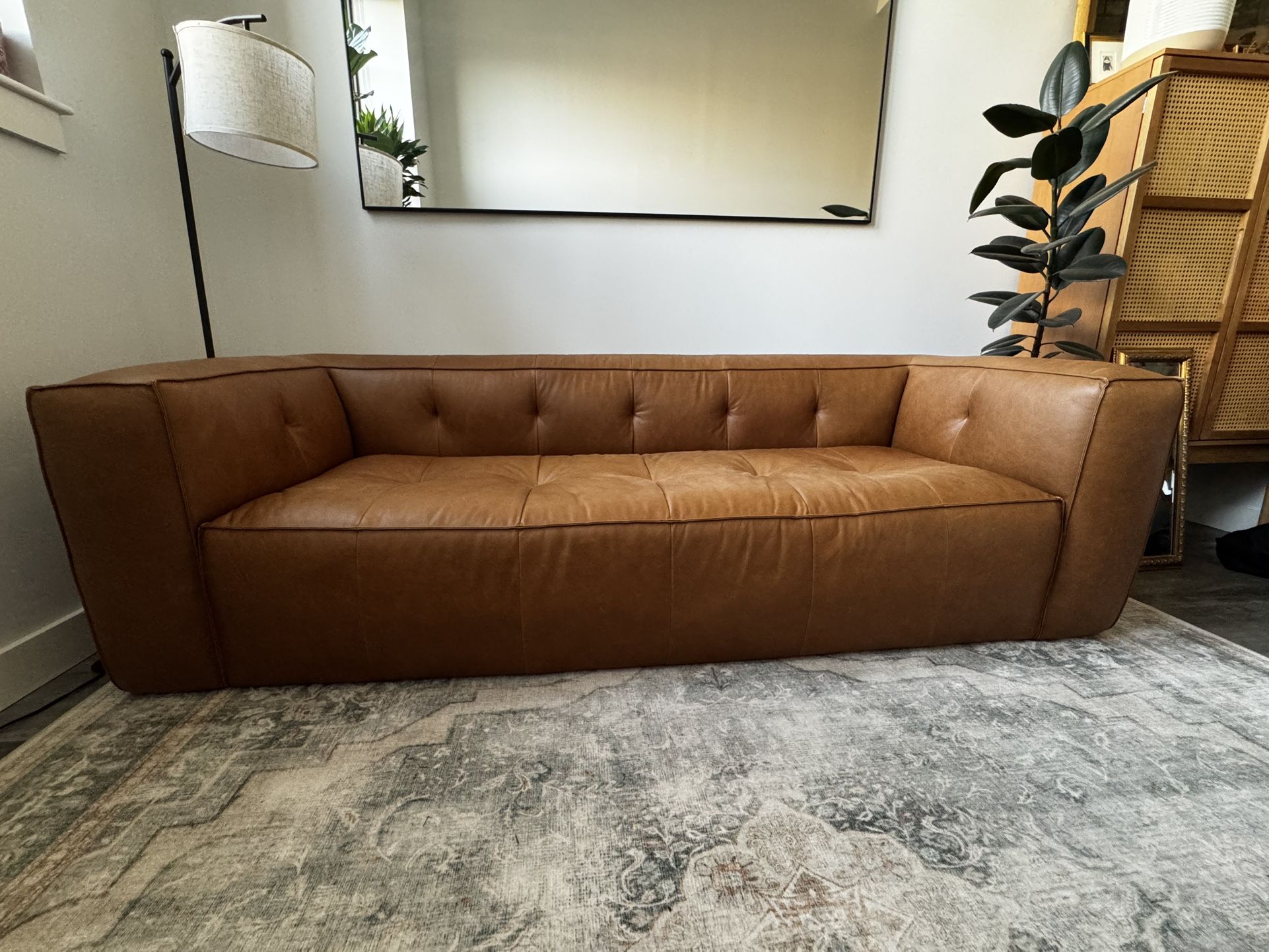 92” Poly And Bark Leather Sofa
