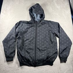 Adidas Originals Men’s Large Black All Over Print Windbreaker Jacket #3687