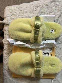 Lamb Skin Neon Green Plush Ugg Slip Ons