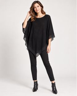Le Chateau Black Knit SilkyTrimmed Poncho OS