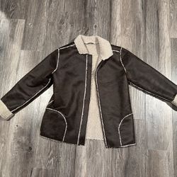 Janie And Jack Brown Vegan Leather Jacket With Sherpa Lining. Size 10/12