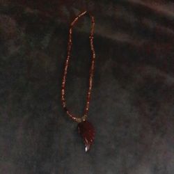 Vintage Bold Dramatic Abalone Gem With Faux Amber Necklace 