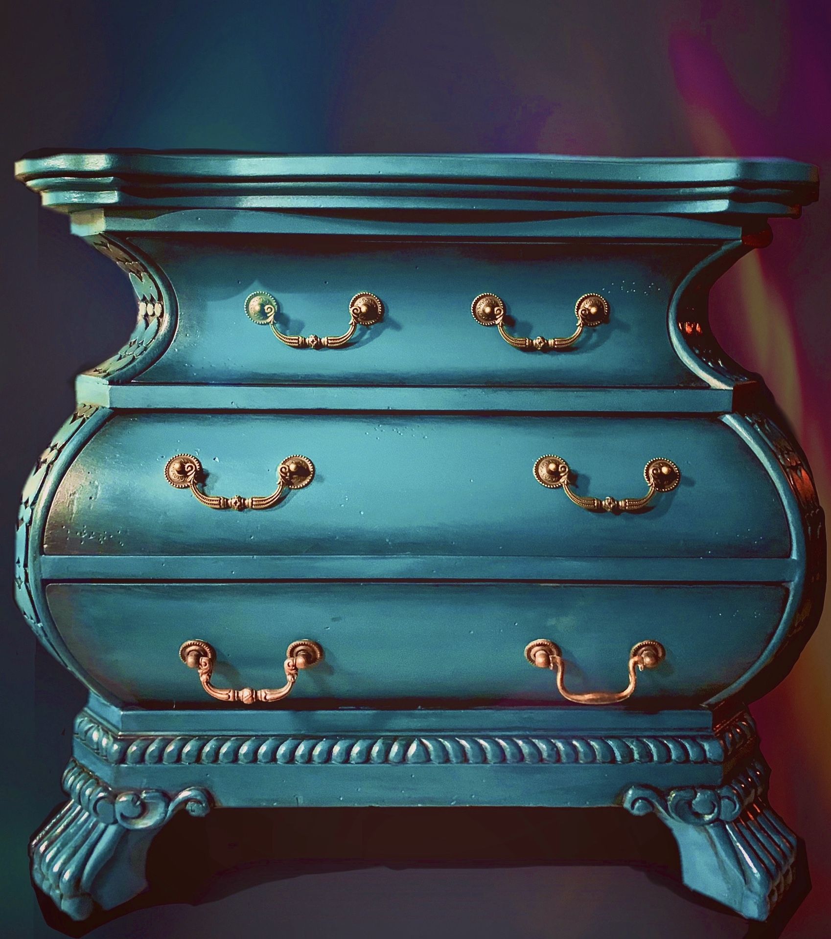 Teal Bombay Chest of Drawers with Copper Highlights