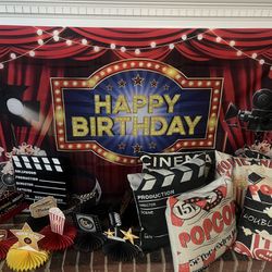 Movie 🍿 Night Birthday Party decorations & 6 Pillows 