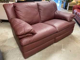 NATUZZI Burgundy Leather Manual Reclining Loveseat