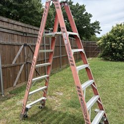 WERNER Twin Platform Stepladder: 6 ft Ladder Size, Fiberglass, 300 lb Load Capacity, 