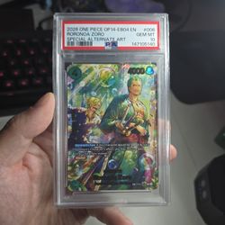 2026 ONE PIECE OP14-EB04-THE AZURE SEA'S SEVEN #006 RORONOA ZORO SPECIAL ALTERNATE ART PSA 10