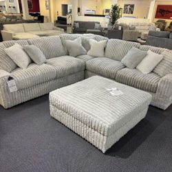 Stupendous 3-Piece Sectional with Ottoman in Alloy