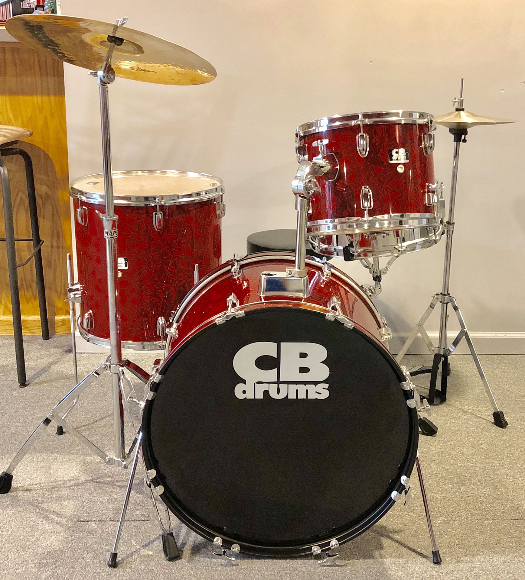 Drum Set, CB SP Series, 4 piece; Snare, Tom, Bass, Floor Tom, Cymbals, Stands, Pedal, Throne, etc.