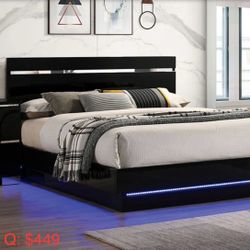 Queen Bed Frame With Blue LED Lights