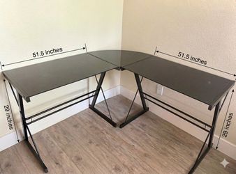 L-Shaped Black Glass Computer Desk