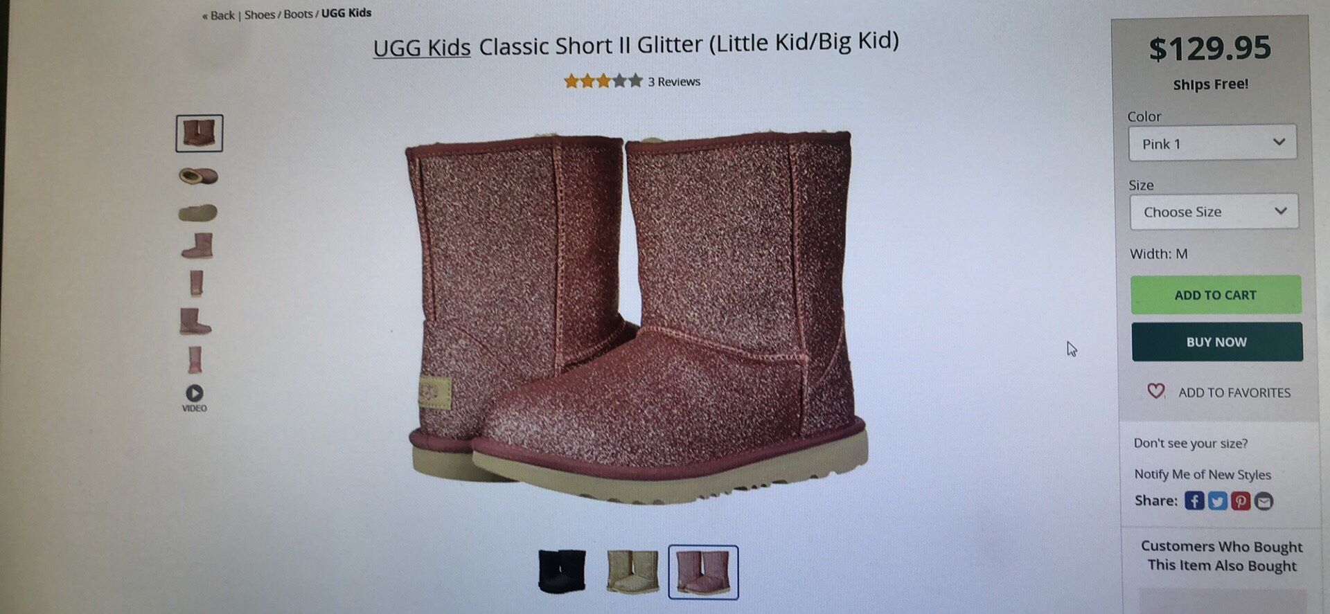 Ugg kids classic short II glitter boots size 9 and 10 toddler