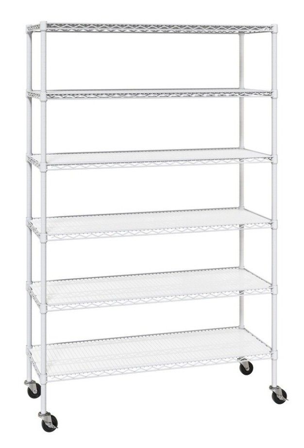 6-Tier Storage Shelves(24 1/4"x10 1/8"x57 1/4" )(61.5cm*25.5cm*145.5cm), Heavy Duty Metal Wire Unit with Wheels 2 Wheels with Brakes, NSF Certified, G