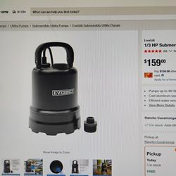 Everbilt 1/3 Hp Submersible Aluminium Utility Pump