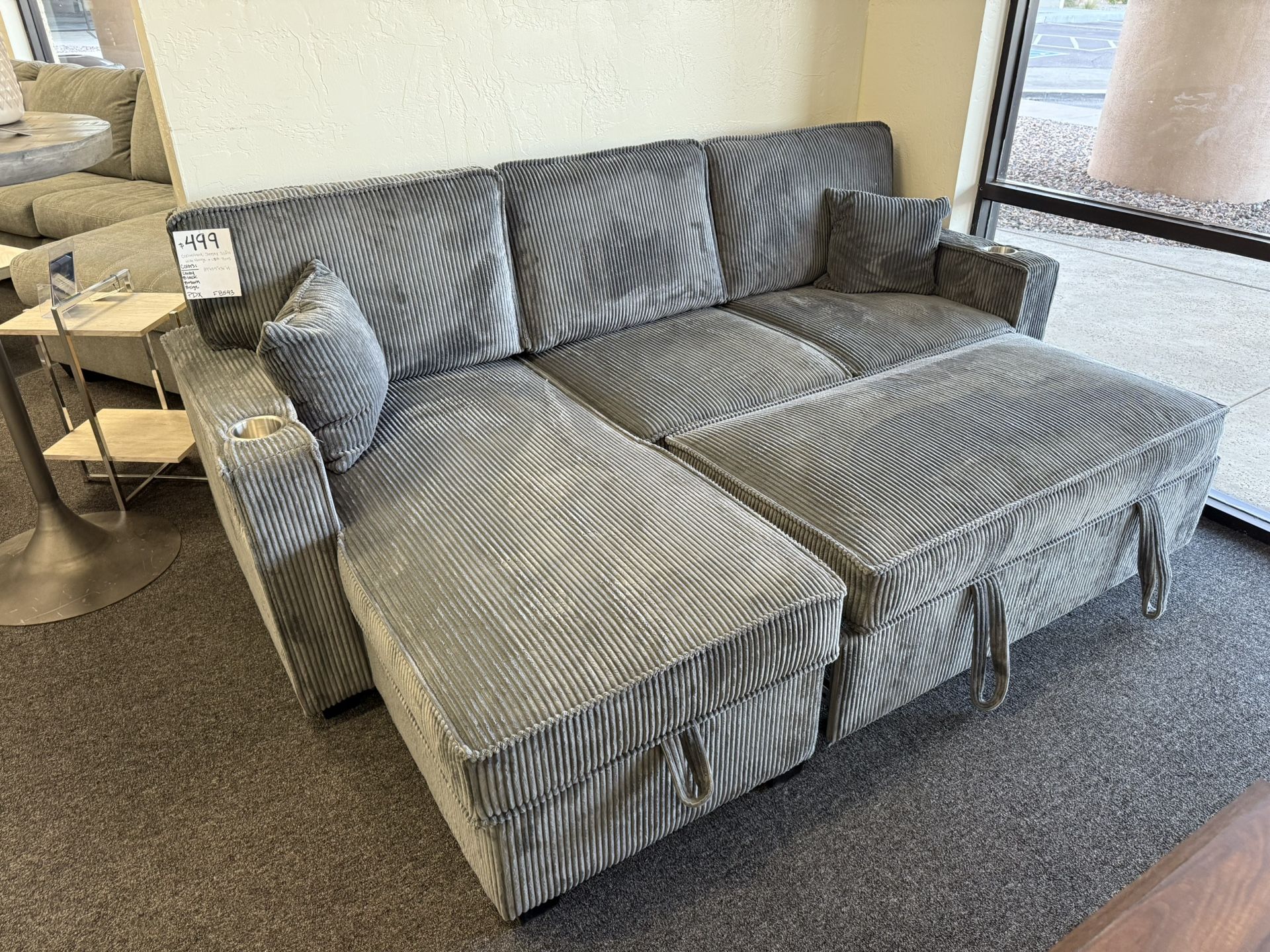 Grey Sleeper Sofa Bed With Reversible Storage Chaise