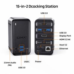 OKX 15-in-2 USB-C Docking Station – Dual Laptop, Triple Monitor – NEW IN BOX