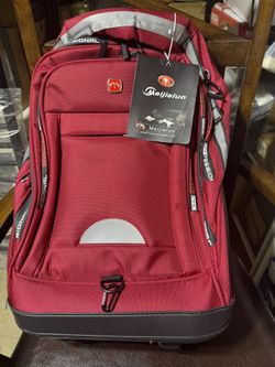 Meijielvo Large Urban Travel Backpack with 6 pockets, large wheels, and a carrying handle..